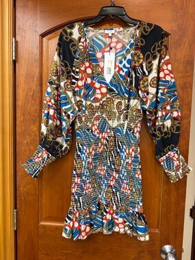 RHODE NEW Anya Smocked Skirt Puffy Sleeves Mini Dress